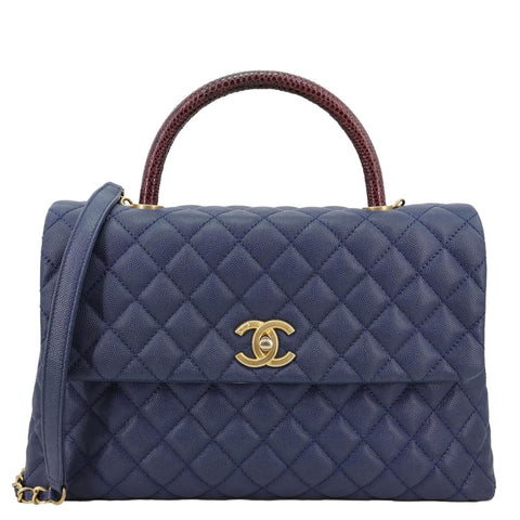 CHANEL Coco Handle Flap Lizard Caviar Leather Crossbody Bag Blue