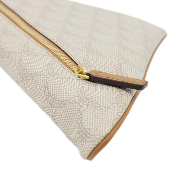 MCM Triangle Lauretos Visetos Canvas Pouch Shoulder Bag Beige
