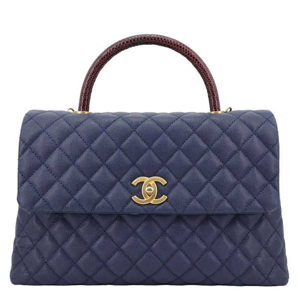 CHANEL Coco Handle Flap Lizard Caviar Leather Crossbody Bag Blue