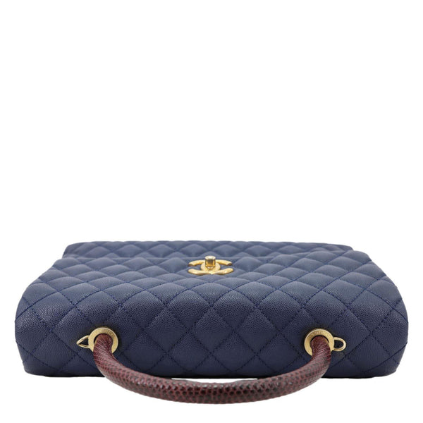 CHANEL Coco Handle Flap Lizard Caviar Leather Crossbody Bag Blue