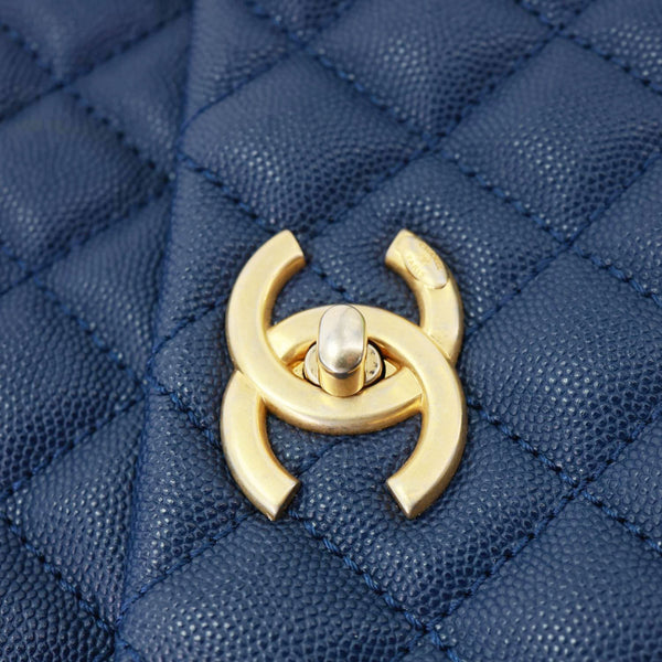 CHANEL Coco Handle Flap Lizard Caviar Leather Crossbody Bag Blue