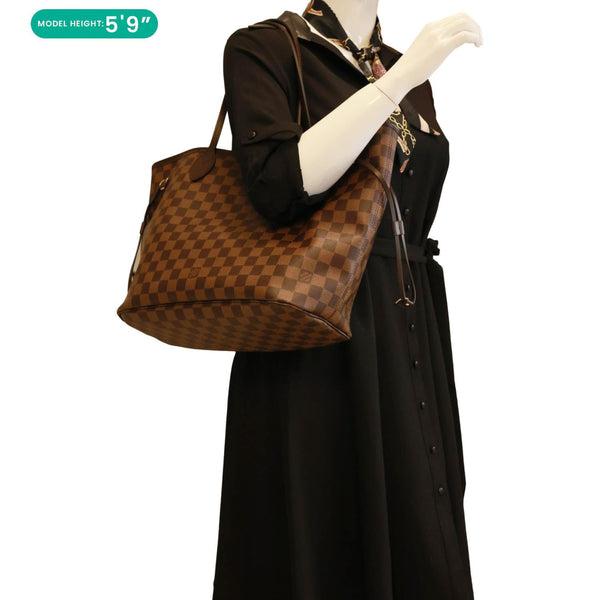 LOUIS VUITTON Neverfull MM Damier Ebene Tote Bag Brown