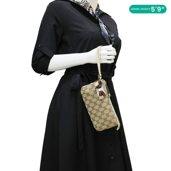 GUCCI Princy Web Monogram Canvas Wristlet Beige 162846