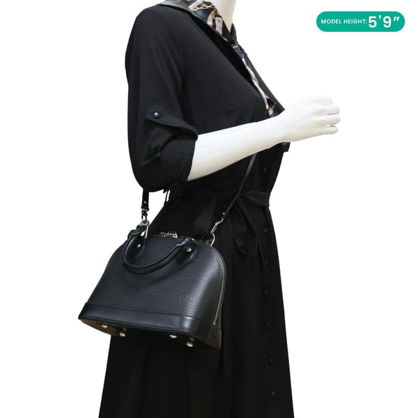 LOUIS VUITTON Alma BB Epi Leather Satchel Bag Black