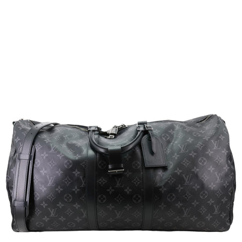 LOUIS VUITTON Keepall 55 Bandouliere Monogram Eclipse Travel Bag Black