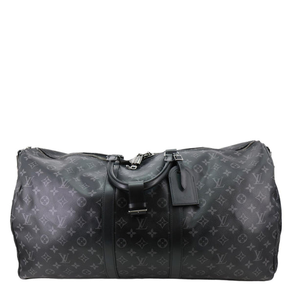 LOUIS VUITTON Keepall 55 Bandouliere Monogram Eclipse Travel Bag Black