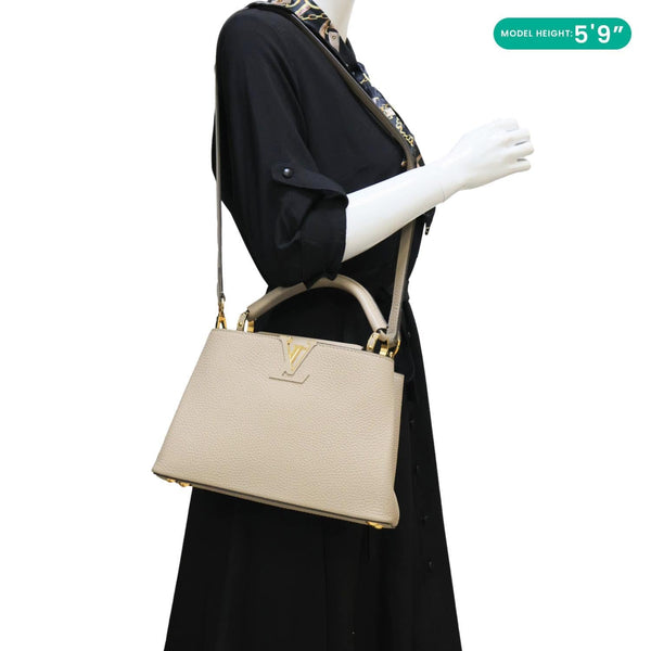 LOUIS VUITTON Capucines BB Taurillon Leather Crossbody Bag Beige