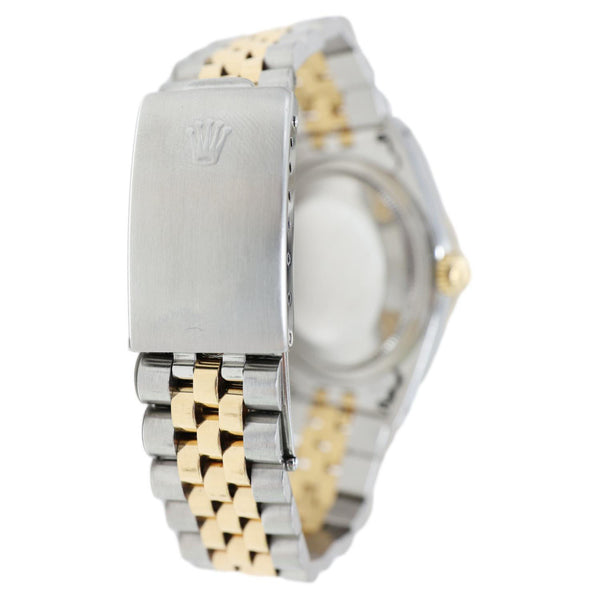 Rolex  Datejust 36mm 18k Gold Steel Fluted Bezel Black Diamond Dial Watch 16233