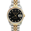 Rolex  Datejust 36mm 18k Gold Steel Fluted Bezel Black Diamond Dial Watch 16233
