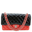 CHANEL Classic Double Flap Medium Quilted Patent Leather Shoulder Bag Bicolor