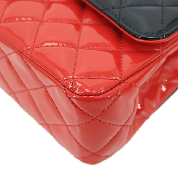CHANEL Classic Double Flap Medium Quilted Patent Leather Shoulder Bag Bicolor