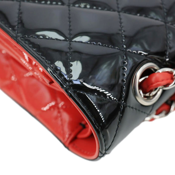 CHANEL Classic Double Flap Medium Quilted Patent Leather Shoulder Bag Bicolor