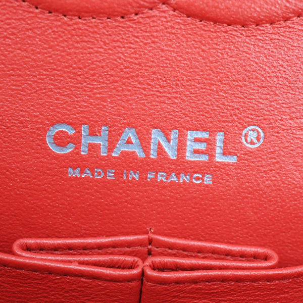 CHANEL Classic Double Flap Medium Quilted Patent Leather Shoulder Bag Bicolor