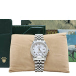 Rolex Datejust 36mm Stainless Steel Engine Turned Bezel White Roman Dial Watch 16220