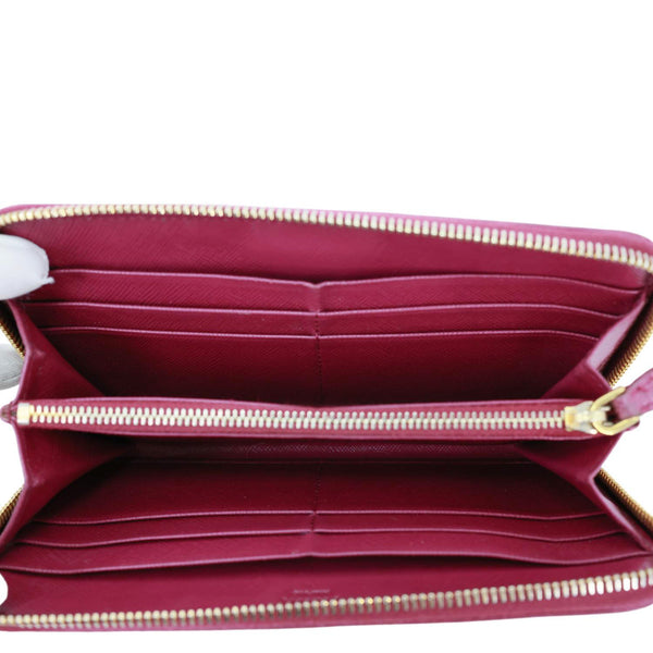 PRADA Saffiano Leather Zip Around Wallet Red