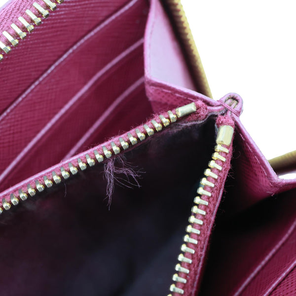 PRADA Saffiano Leather Zip Around Wallet Red