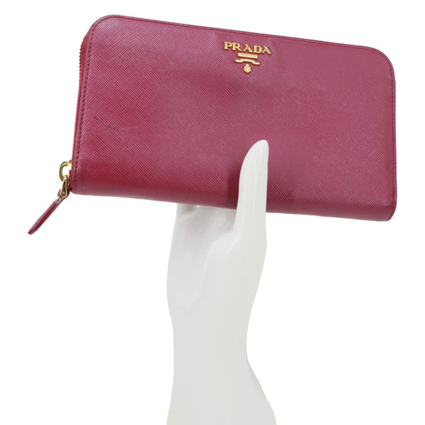 PRADA Saffiano Leather Zip Around Wallet Red