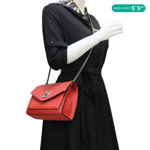 LOUIS VUITTON Lockme BB Taurillon Leather Chain Shoulder Bag Red