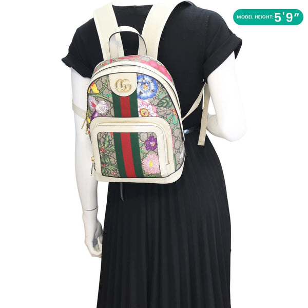 GUCCI Ophidia GG Flora Small Supreme Canvas Backpack Bag Beige 547965