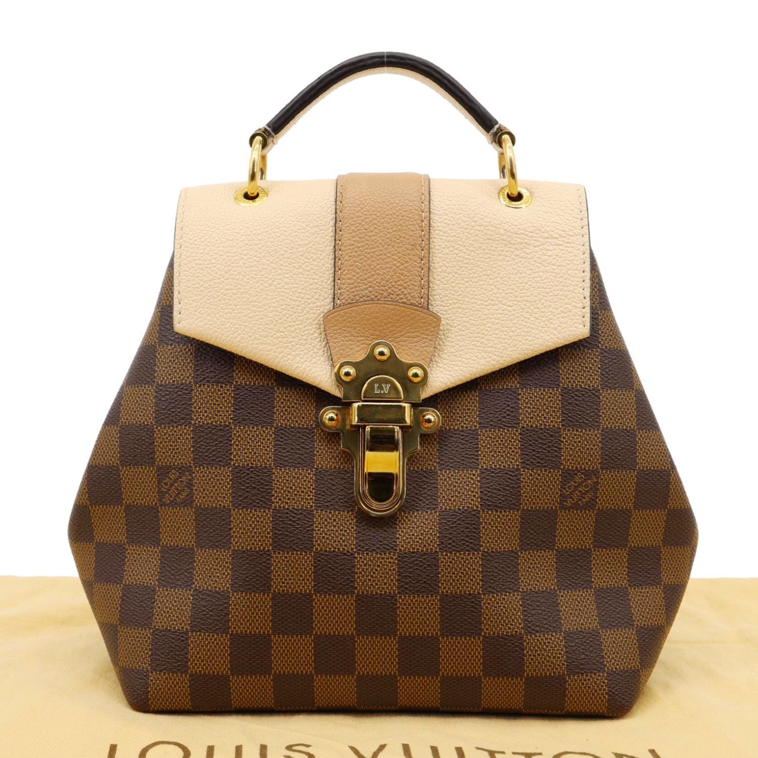 authentic louis vuitton clapton backpack damier ebene beige leather Louis Vuitton Clapton Damier Backpack