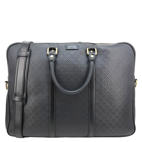GUCCI Diamante Textured Leather Business Briefcase Black 208463