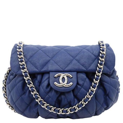 CHANEL Chain Around Flap Medium Quilted Leather Crossbody Bag Blue