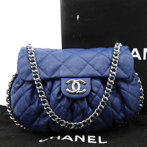 CHANEL Chain Around Flap Medium Quilted Leather Crossbody Bag Blue