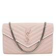 YVES SAINT LAURENT Envelope Flap Chevron Caviar Leather Chain Shoulder Bag Pink