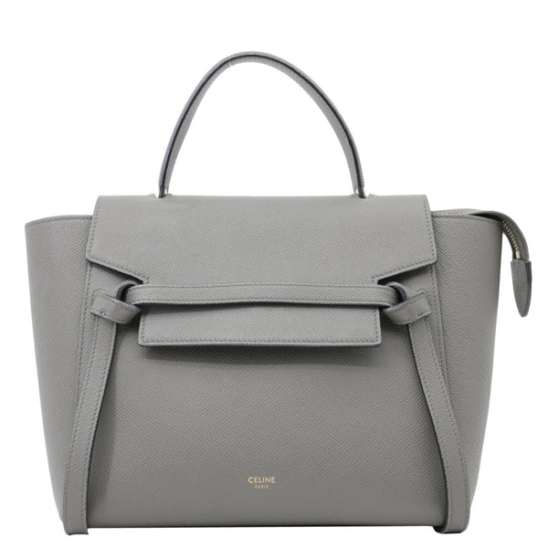 CELINE Mini Belt Grained Calfskin Leather Shoulder Bag Grey