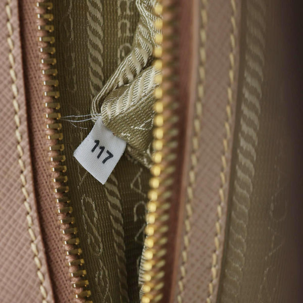 PRADA Galleria Double Zip Saffiano Leather Top Handle Tote Bag Beige