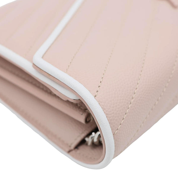 YVES SAINT LAURENT Envelope Flap Chevron Caviar Leather Chain Shoulder Bag Pink