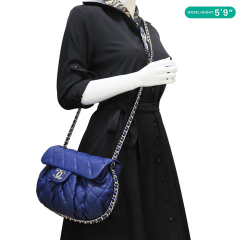 CHANEL Chain Around Flap Medium Quilted Leather Crossbody Bag Blue