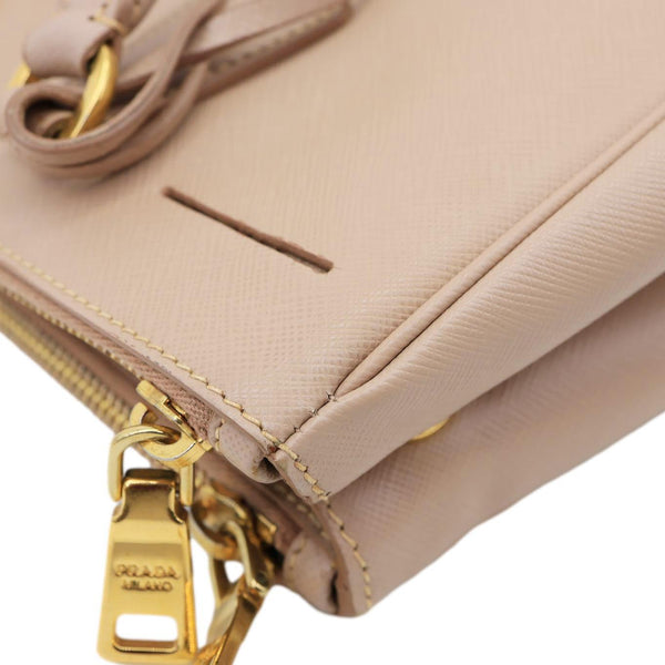PRADA Galleria Double Zip Saffiano Leather Top Handle Tote Bag Beige