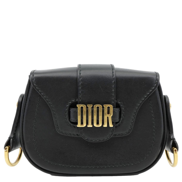 CHRISTIAN DIOR D Fence Small Calfskin Leather Saddle Bag Black