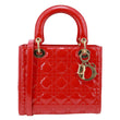 CHRISTIAN DIOR Lady Dior Medium Cannage Patent Leather Tote Shoulder Bag Red
