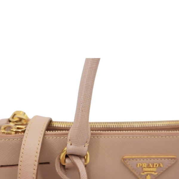 PRADA Galleria Double Zip Saffiano Leather Top Handle Tote Bag Beige
