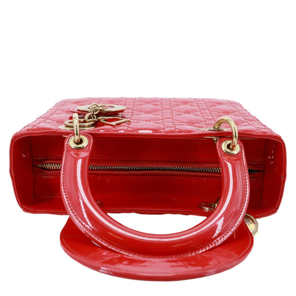 CHRISTIAN DIOR Lady Dior Medium Cannage Patent Leather Tote Shoulder Bag Red