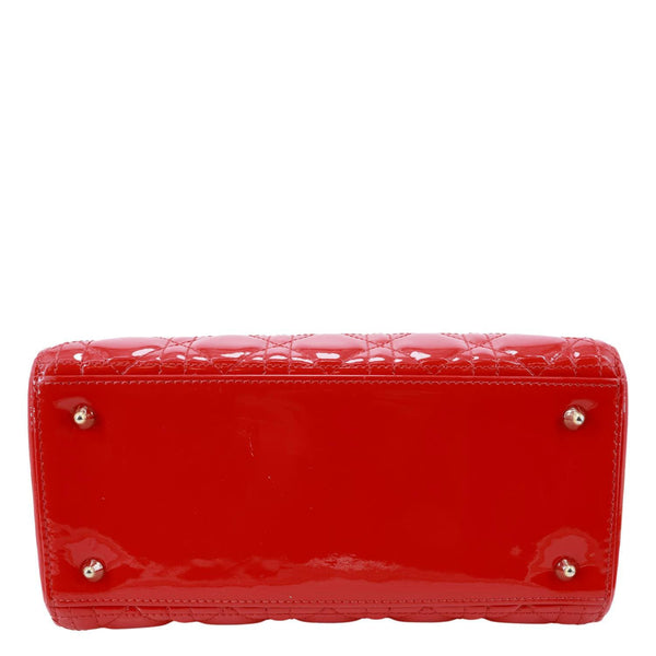 CHRISTIAN DIOR Lady Dior Medium Cannage Patent Leather Tote Shoulder Bag Red