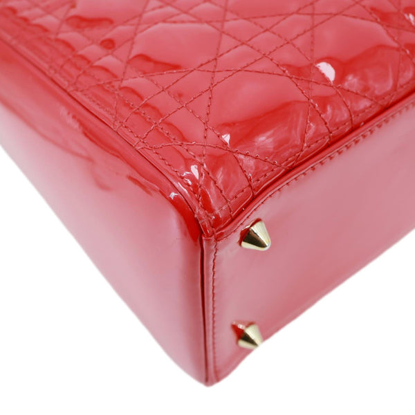 CHRISTIAN DIOR Lady Dior Medium Cannage Patent Leather Tote Shoulder Bag Red