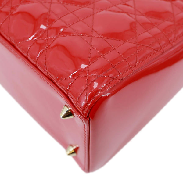 CHRISTIAN DIOR Lady Dior Medium Cannage Patent Leather Tote Shoulder Bag Red
