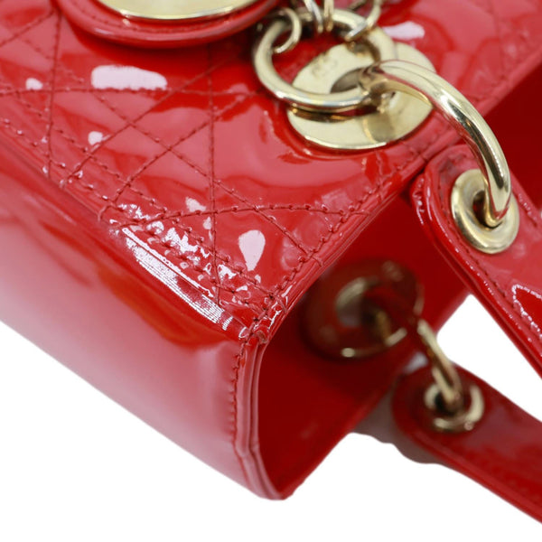 CHRISTIAN DIOR Lady Dior Medium Cannage Patent Leather Tote Shoulder Bag Red