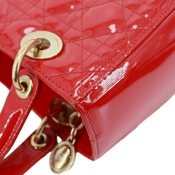 CHRISTIAN DIOR Lady Dior Medium Cannage Patent Leather Tote Shoulder Bag Red