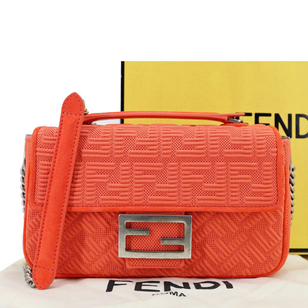 FENDI Baguette Technical Fabric FF Midi Chain Shoulder Bag Orange