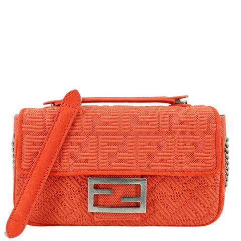 FENDI Baguette Technical Fabric FF Midi Chain Shoulder Bag Orange
