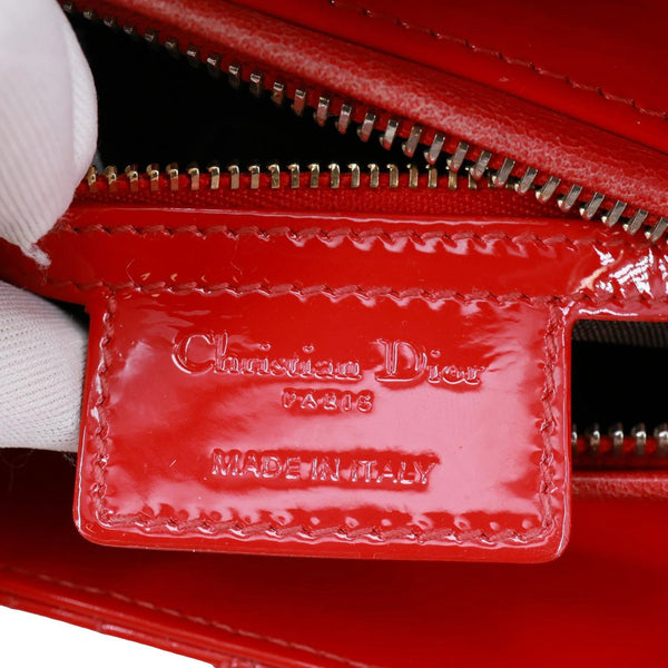 CHRISTIAN DIOR Lady Dior Medium Cannage Patent Leather Tote Shoulder Bag Red