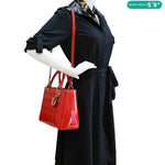 CHRISTIAN DIOR Lady Dior Medium Cannage Patent Leather Tote Shoulder Bag Red