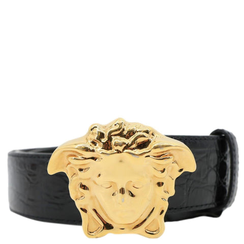 VERSACE La Medusa Buckle Calf Leather Belt Black Size 110/44