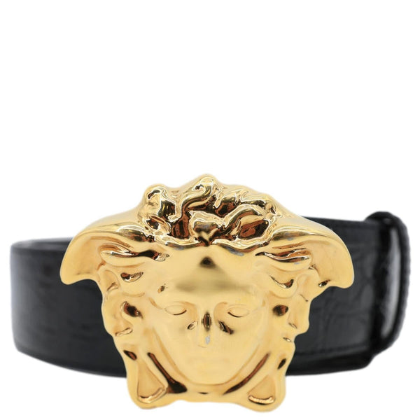 VERSACE La Medusa Buckle Calf Leather Belt Black Size 110/44