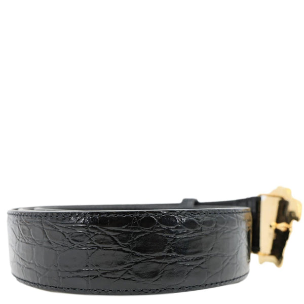 VERSACE La Medusa Buckle Calf Leather Belt Black Size 110/44