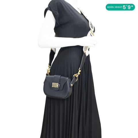 CHRISTIAN DIOR D Fence Small Calfskin Leather Saddle Bag Black